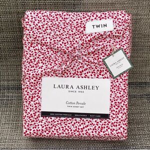 Laura Ashley Jolly Holly Holiday Red Floral TC200 Cotton TWIN Sheet Set 3pc